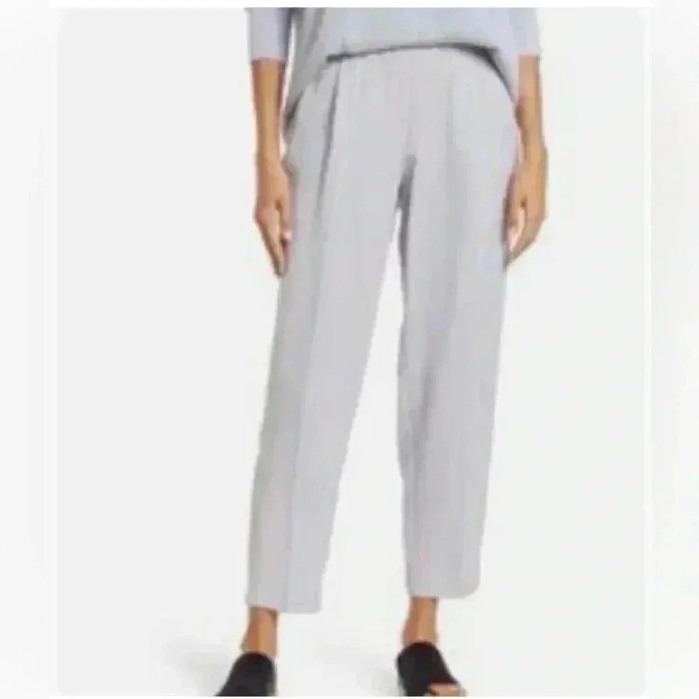 New $178 EILEEN FISHER Gray India Sky Slouchy Elastic Waist Ankle Pant Sz Small
